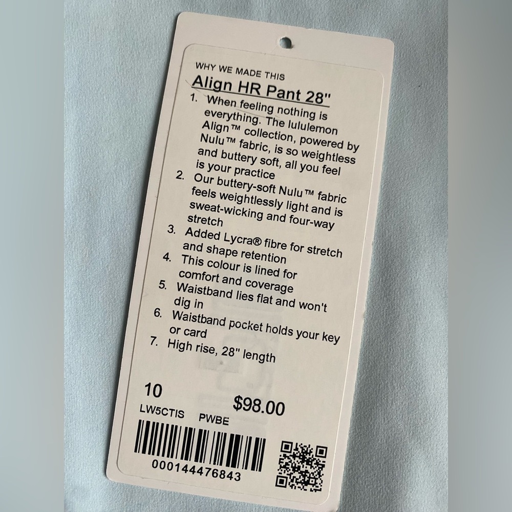 Lulu Lemon Align Leggings Size 10 28 inch Icy Blue Worn once